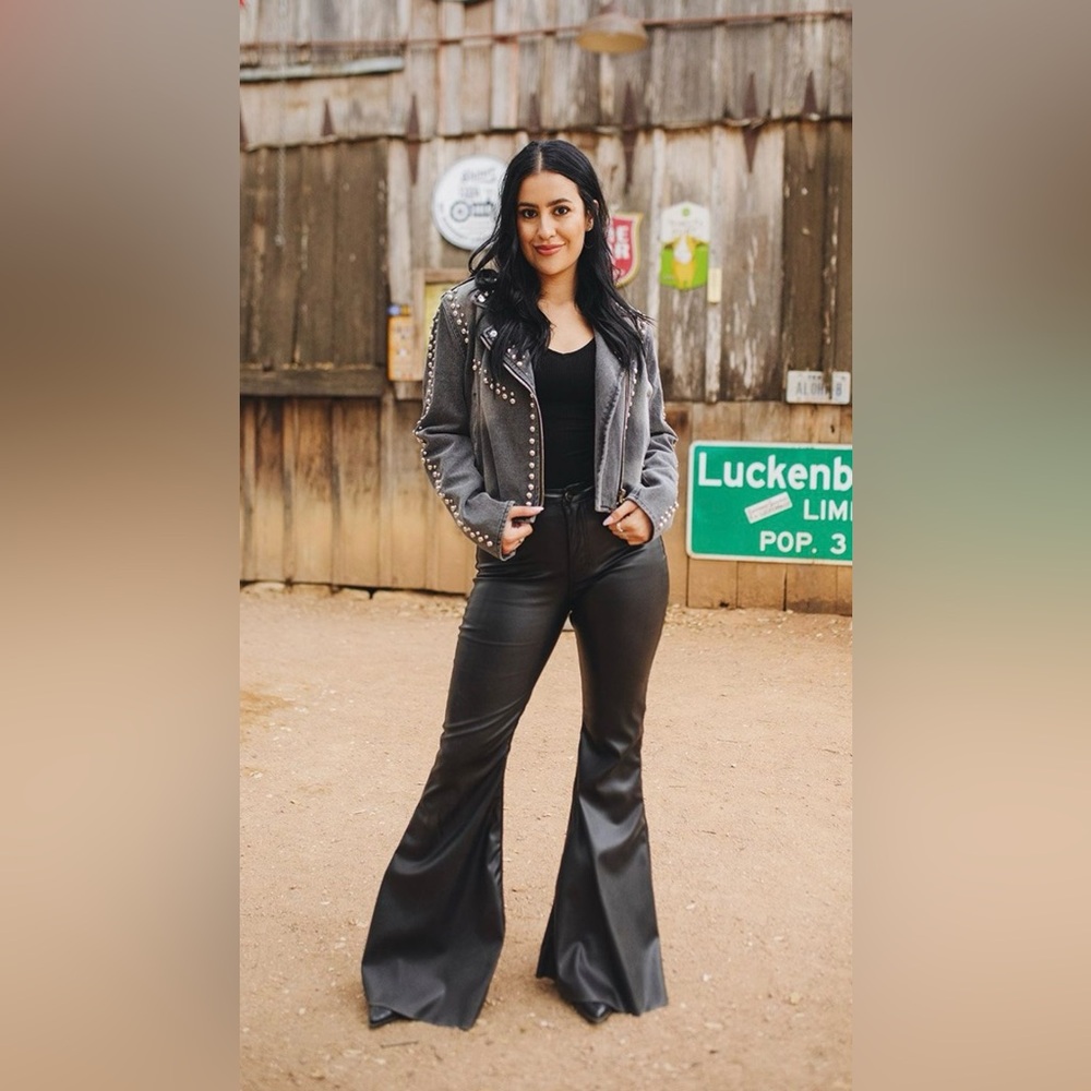 Buddy Love Simpson High Waist Super Flare Vegan Black Leather Pants